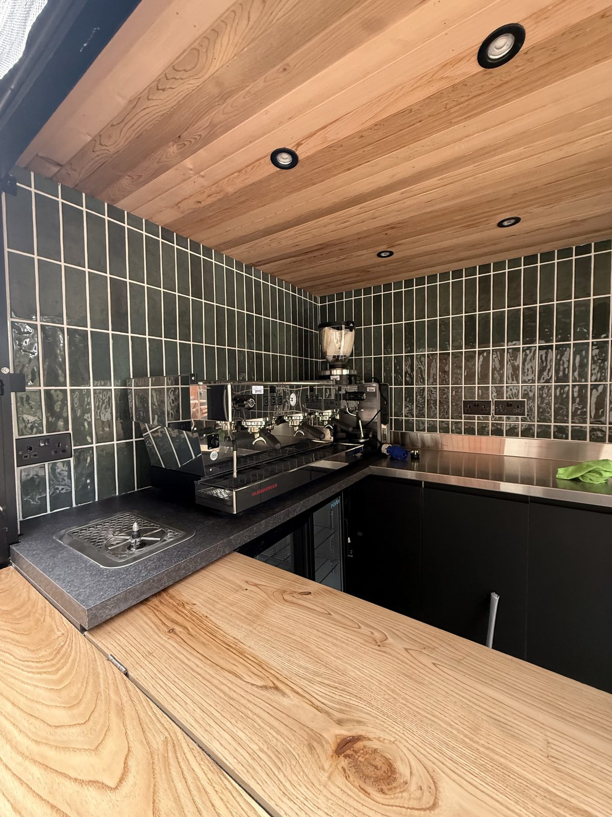 Timber service counter and stainless prep area
