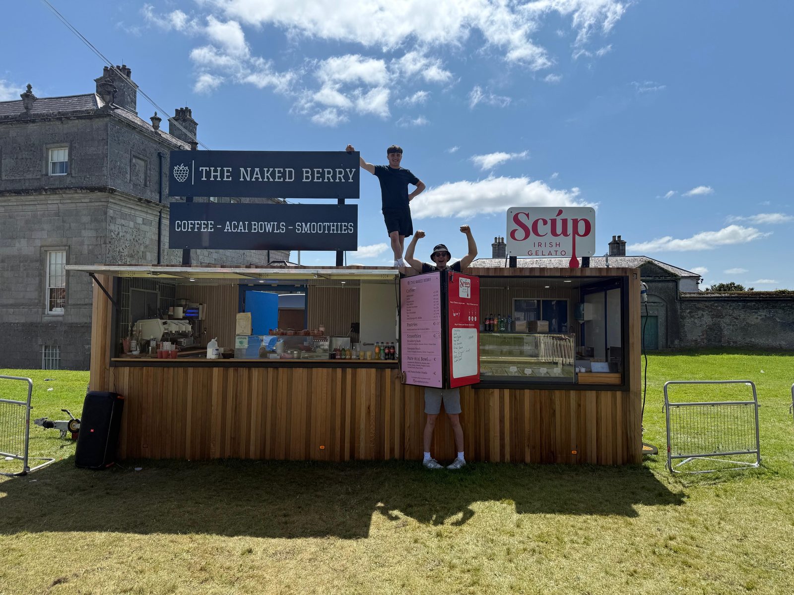 The Naked Berry x Scúp trailer on the lawn of a country estate